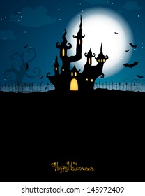 Vector Illustration of a Scary Halloween Background with Castle 