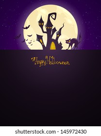 Vector Illustration of a Scary Halloween Background with Castle 