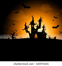 Vector Illustration of a Scary Halloween Background with Castle 