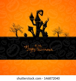 Vector Illustration of a Scary Halloween Background with Castle