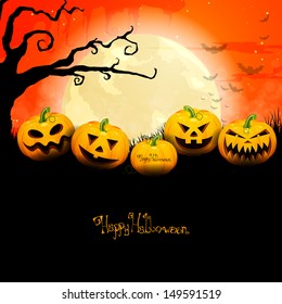 Vector Illustration of a Scary Halloween Background with Pumpkins