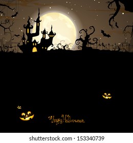 Vector Illustration of a Scary Halloween Background with Castle