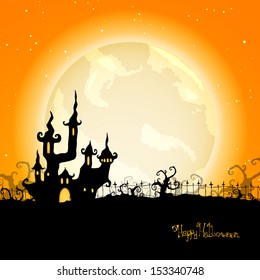 Vector Illustration of a Scary Halloween Background with Castle