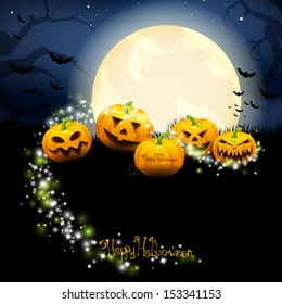 Vector Illustration of a Scary Halloween Background with Pumpkins