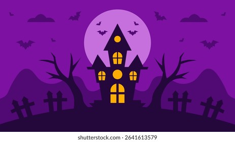 Vector illustration of a scary Halloween background in purple with bats