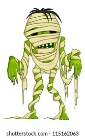 vector illustration of scary Halloween mummy with bandage