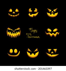 Vector Illustration of Scary Halloween Pumpkin Faces