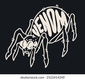 Ilustración vectorial de la araña de Halloween de miedo sobre fondo negro.