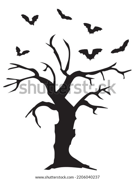 Vector Illustration Scary Halloween Tree Stock Vector Royalty Free 2206040237 Shutterstock 3034