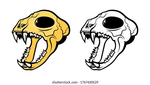 Vector illustration of a scary hand-drawn cat's skull. Modern print for t-shirts in black and white and color style. Graphic template for any design.