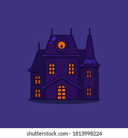Vector illustration of a scary haunted dark house. Suitable for Halloween.