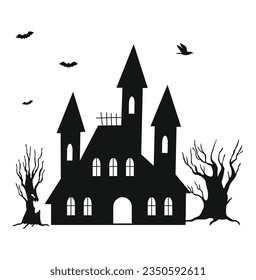 Vector illustration scary house Halloween theme silhouette isolated on white background