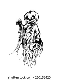  Vector illustration - Scary Jack O Halloween pumpkin