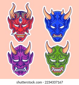 Vector illustration of a scary Japanese demon mask