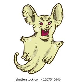 Vector illustration of scary mouse ghost with sharp teeth. Good for children illustration, stickers, posters, prints for Halloween party.
