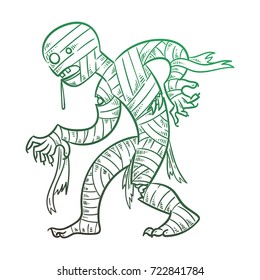 Vector illustration with scary mummy. Halloween costume