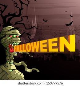 vector illustration of scary mummy wishing Happy Halloween