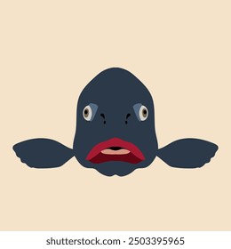 Vector illustration of scary offended fish in flat style
