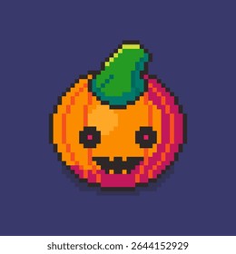Vector Illustration of scary pumpkin halloween theme with Pixel Art Design, perfect for game assets themed designs