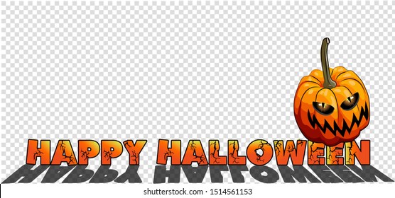 Vector illustration of a scary pumpkin and the inscription on the banner. The inscription and pumpkin on a transparent background.