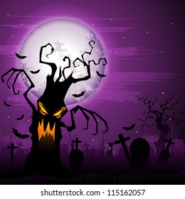 vector illustration of scary tree in Halloween night