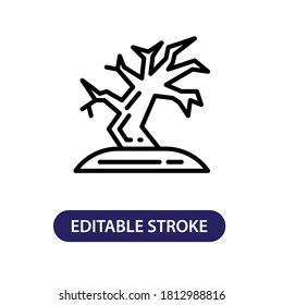 Vector illustration of scary tree icon or logo. Use black color and line design style. Editable stroke, pixel perfect 