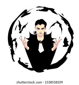 vector illustration of scary vampire and bats