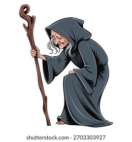 Vector illustration of scary witch in simple coloured drawing style isolated on white background suitable for halloween spooky fantasy or cartoon character design