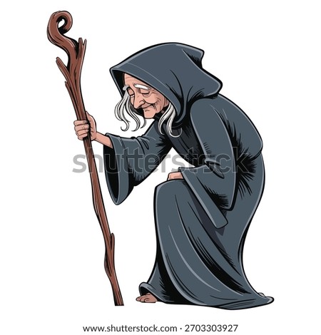 Vector illustration of scary witch in simple coloured drawing style isolated on white background suitable for halloween spooky fantasy or cartoon character design