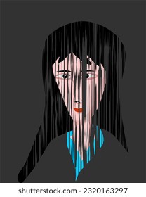 Vector illustration of a scary woman in a painting