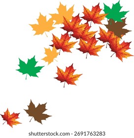 Vector Illustration of Scattered Autumn Maple Leaves in Orange, Red, Brown, and Green