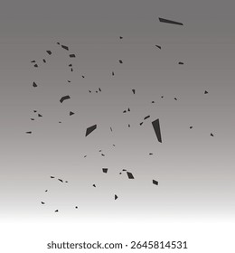 Ilustração vetorial de detritos pretos espalhados e partículas quebradas em um gradiente cinza. Perfeito para temas de destruição, colapso, explosão, cenas dramáticas ou design grunge