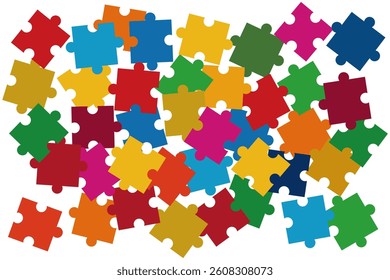 Vector illustration of scattered colorful jigsaw puzzles