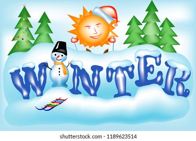 vector illustration with scene drawn winter landscape