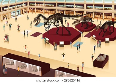 A Vector Illustration Of Scene Inside A Natural History Museum