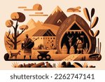 vector illustration of a scene from neolithic era