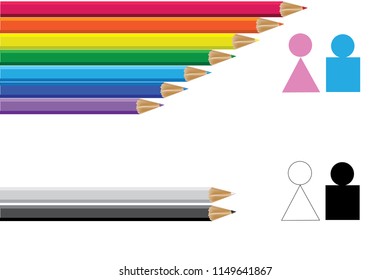 vector illustration with scene pencils as symbol traditional and LGBT community