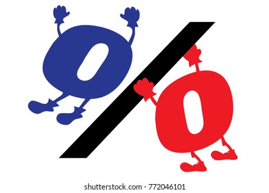 vector illustration with scene of the percent sign to subjects of the reduction of the percent rates in humorous stiletto