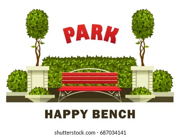 Vector illustration of a scene of a public recreation park garden plants of a bench