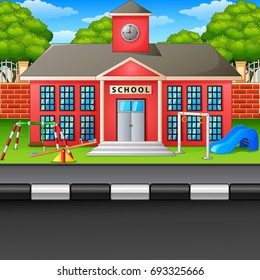 Vector illustration of Scene school building and street