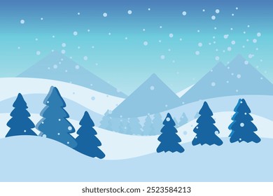 Vector illustration. Scene of snow falling in the forest on Christmas Day