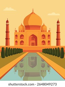 Vector illustration scene with Taj Mahal. Ideal for Republic Day cards and banners, a celebration of unity and Indian identity