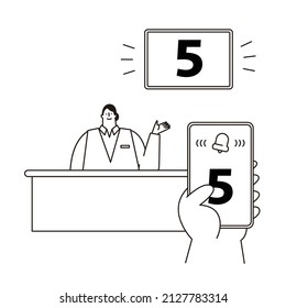A vector illustration of a scene where the reception number is notified on a mobile phone.