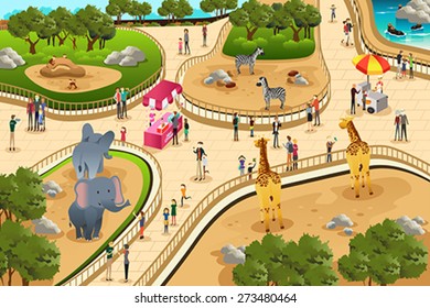 A vector illustration of scene in a zoo