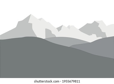 Vector illustration. Scenery. Gray mountains and surrounding landscape.