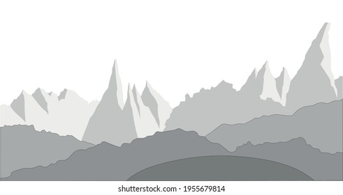 Vector illustration. Scenery. Gray mountains and surrounding landscape.