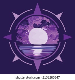 Vector illustration of scenery on the beach purple