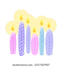 Vector illustration of scented spiral wax candles on a white background. Festive and interior burning candles, creating comfort, illuminating the space around. House design, interior.
