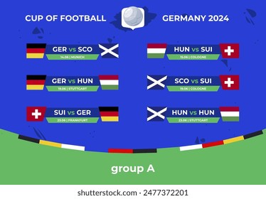 Vector illustration of the schedule of the 2024 Group A football sports tournament among international teams in Germany