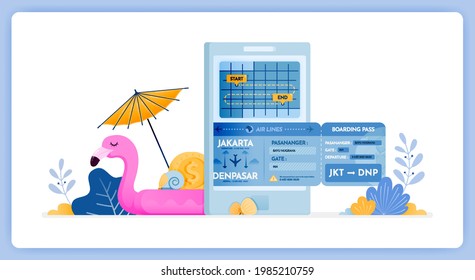 vector illustration of schedule for purchasing round trip flight tickets for vacation. Vector illustration set isolated on white background and can used for landing page, website, poster, mobile apps